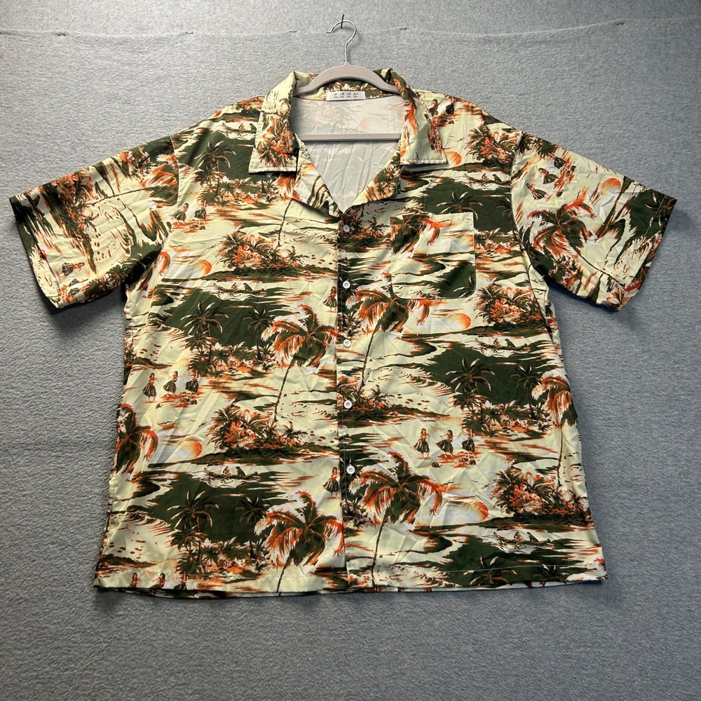 Hawaiian Camp Shirt Mens 2XL Tropical Beach Print Button Up‎ Aloha Short Sleeve